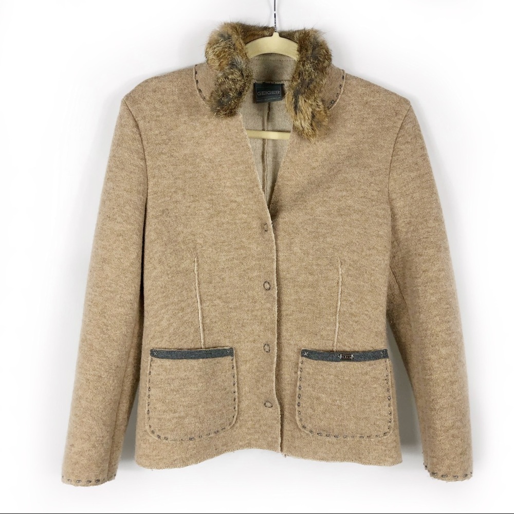 Geiger Austria Jacket Cardigan Wool Fur Collar